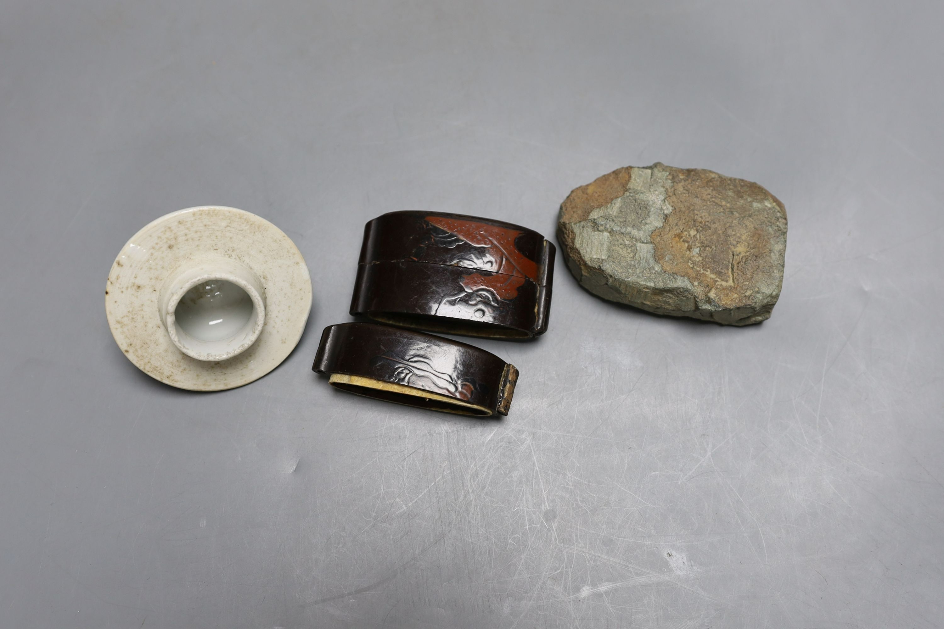 Assorted Chinese and Japanese items including a Yixing tea pot, Tibetan buddha etc.
